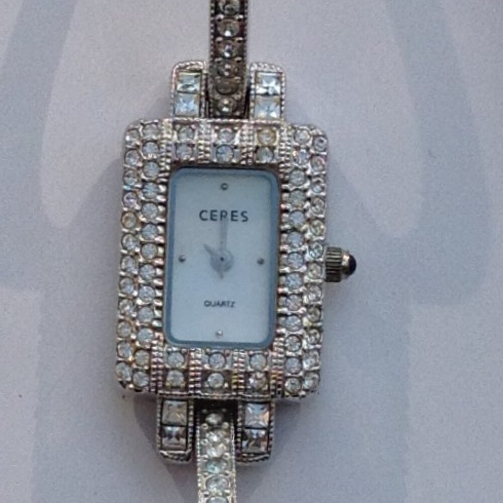 Ceres Ladies Watch Art Deco Tank Pave Crystal Bling